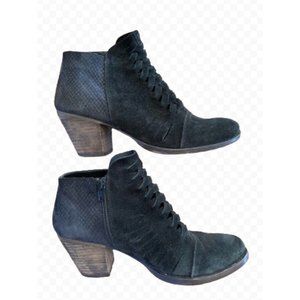 Free People Loveland Ankle Bootie Black Suede Braided Front Women's 37 7.5 7